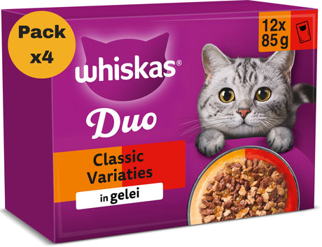 Whiskas kattefoder - voksen 1+ - duo klassiske variationer gelé - 4x12x85g