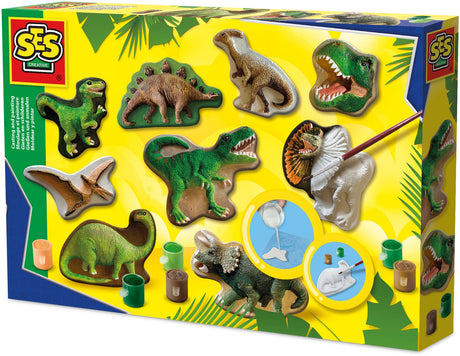 Ses creative - støbning og maling - dino world - hurtigtørrende - med forme, gips, maling, pensel, spatel og svamp - drengehåndværk - dinosaurlegetøj
