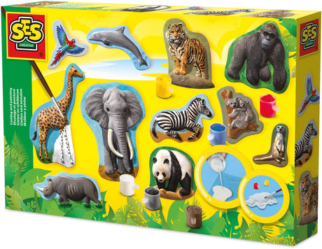 Ses creative - støbning og maling - dyr - gipsstøbning - lav en giraf, gorilla, panda med mere - med forme, gips, maling og pensel