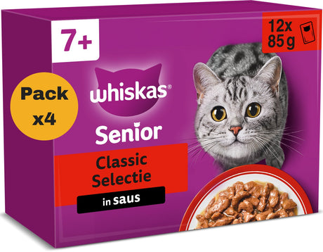Whiskas kattefoder - senior 7+ - klassisk udvalg i sauce - 48x85g