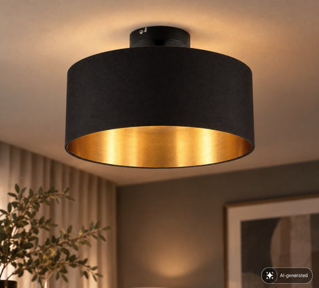 B.k.licht - loftslampe - sort-gylden - rund - dekorativ lampe - med E27 fitting - ø30cm