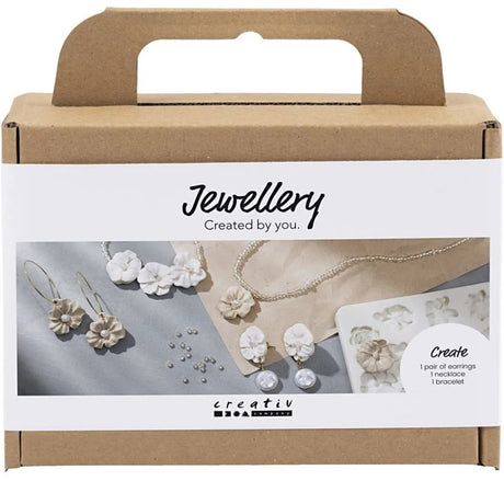 Kreativ virksomhed https: www.cchobby.nl mini-hobbyset-smykker-øreringe-armbånd-og-halskæde-med-blomster-design-beige-light-beige-beige-1-box