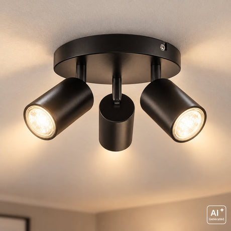 B.k.licht - påbygningsspot - loftspot med 3 lyspunkter - sorte påbygningsspots - roterende loftslampe - vipbar - gu10 armatur