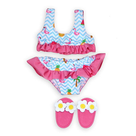 Heless doll bikini with flamingo slippers, 35-45 cm