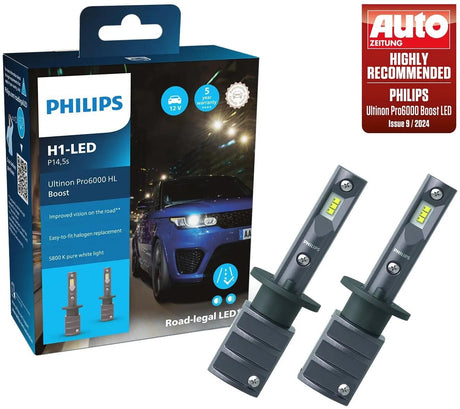 Philips forlygte ultinon pro6000 booster. lampesæt 12v h1 led ultinon pro6000