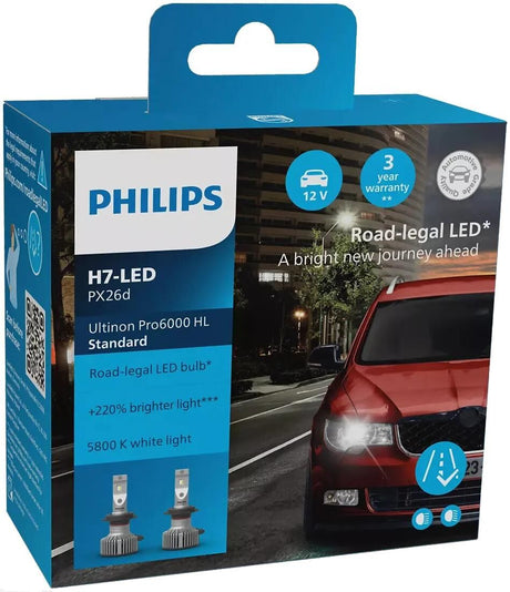 Philips forlygte ultinon pro6000 standard. lampesæt 12v h7 led stan ultinon pro6000