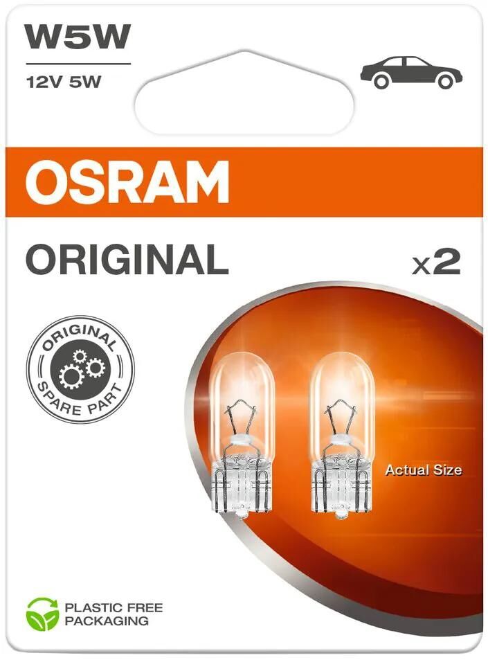 Osram glasfatningslampe glascelle. 12v5w 2stk fatning b2.1x9.5d
