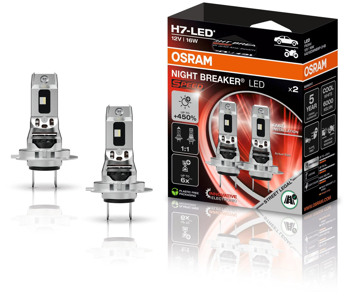 Osram hauptlampe night breaker led speed 450 lampe h7 450 2vp ledspeed nightbreaker 12v16w