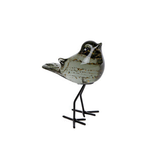 Van manen sculptuur vogel decoratie glas groen 11x8x14cm.