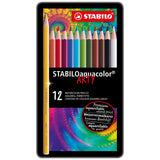 Stabilo 12 aquacolor farveblyanter i metalæske