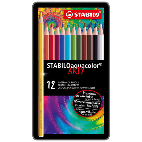 Stabilo 12 aquacolor farveblyanter i metalæske