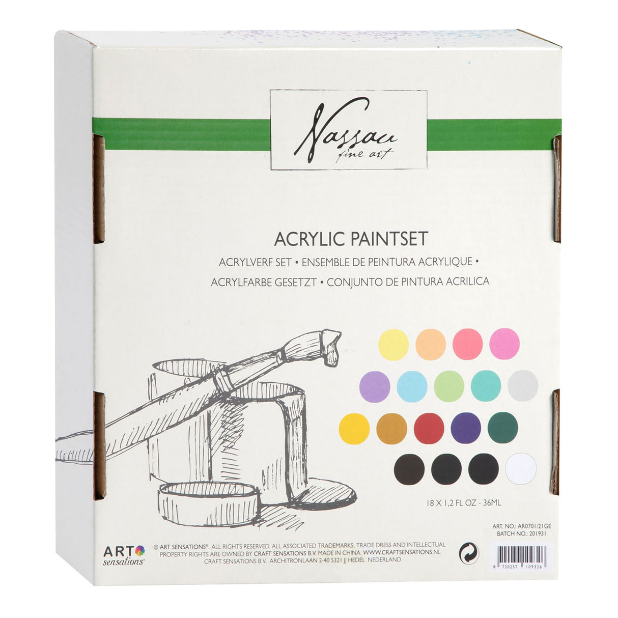 Nassau fine art hobbymaling akrylmaling sæt 18stk - 36ml maling tuber - akryl maling børn og voksne - 9 pastel 9 grundfarver - maling til børn håndværk - børns maling sæt