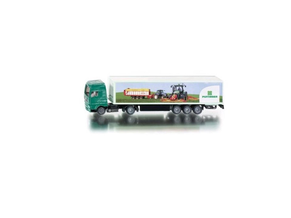 Siku 1627, lastbil med trailer, metal plast, 1:87, grøn, gummidæk, bagklap kan åbnes