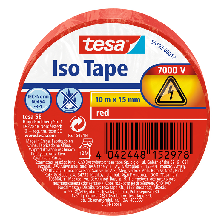 Tesa 1067798 - elektrisk isolering 10m x 15mm rød | 10 stk