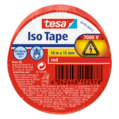 Tesa 1067798 - elektrisk isolering 10m x 15mm rød | 10 stk