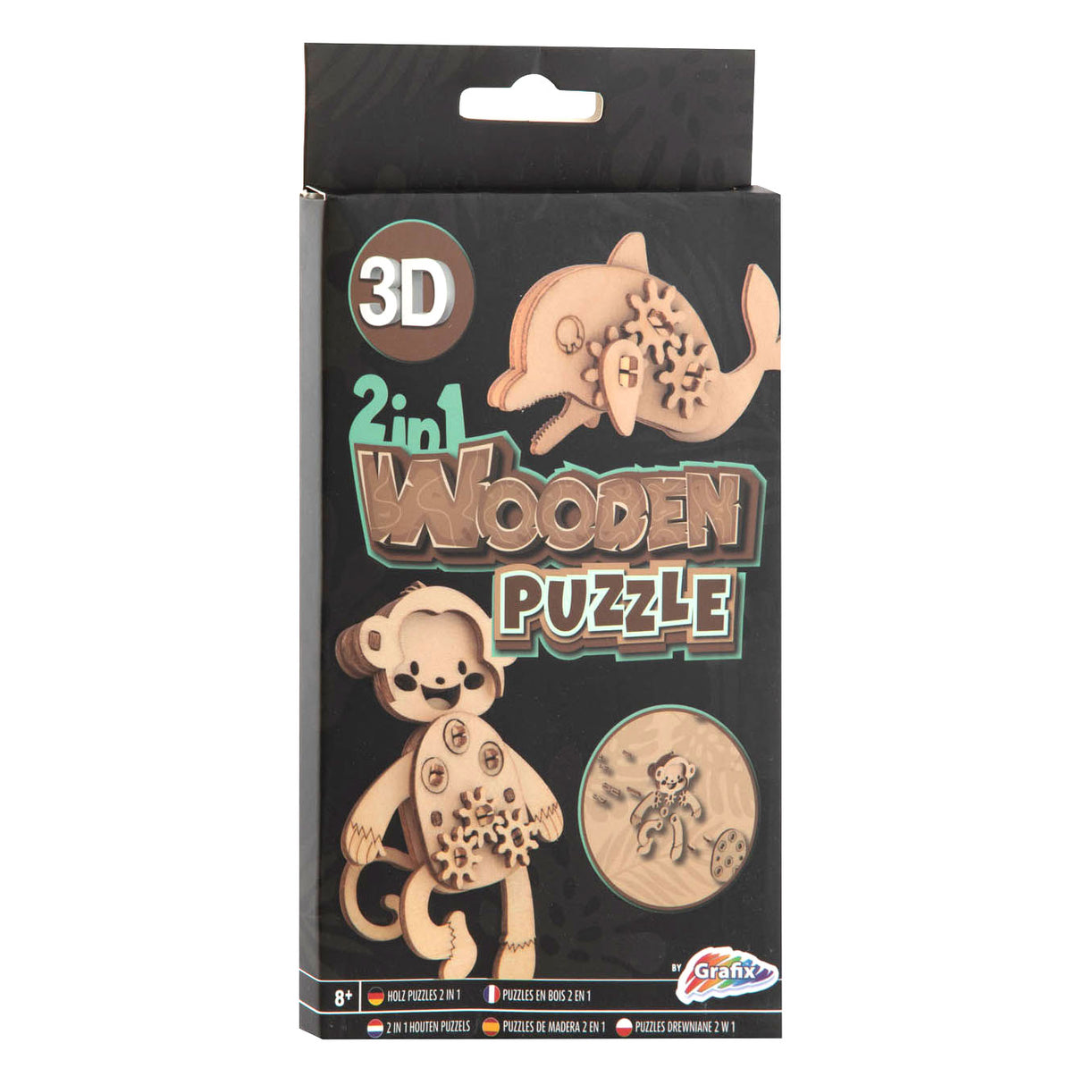 Grafix 2-i-1 træ 3D dyrepuslespil