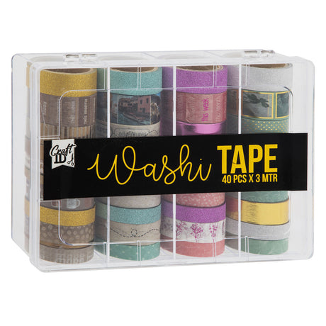 Kreativ håndværksgruppe washi tape i opbevaringsbeholder, 40 stk.