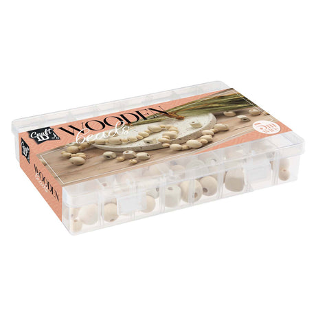 Craft id træperlesæt med snor, 130 gram