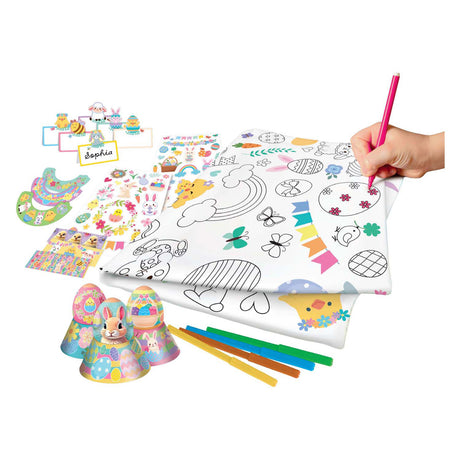 Creative craft group kleur je eigen pasen tafelkleed, eierdopjes en naambordjes
