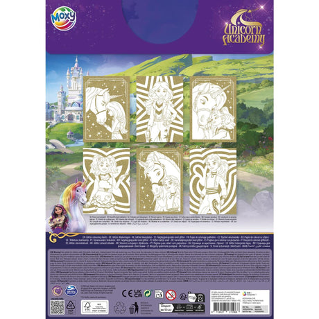 Moxy unicorn academy glitterpapier kleurplaten a4 - 6 vellen