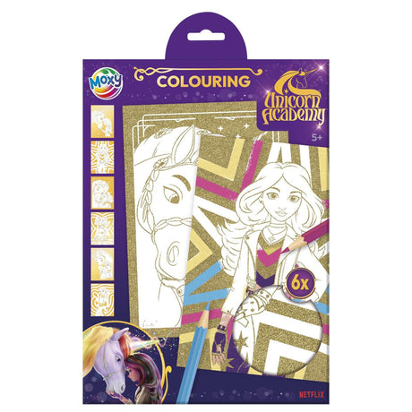 Moxy unicorn academy glitterpapier kleurplaten a4 - 6 vellen