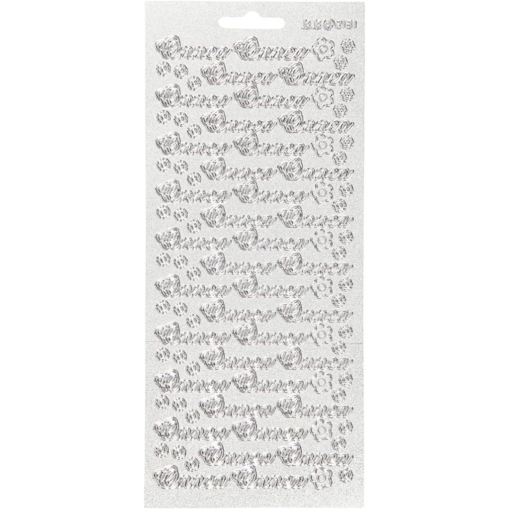Klistermærker, onnea, ark 10x23 cm, sølv, 1 ark