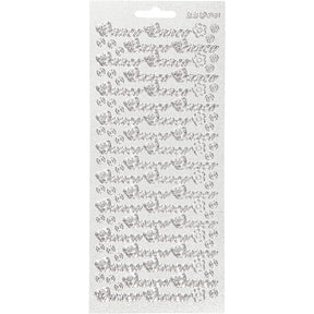 Klistermærker, onnea, ark 10x23 cm, sølv, 1 ark