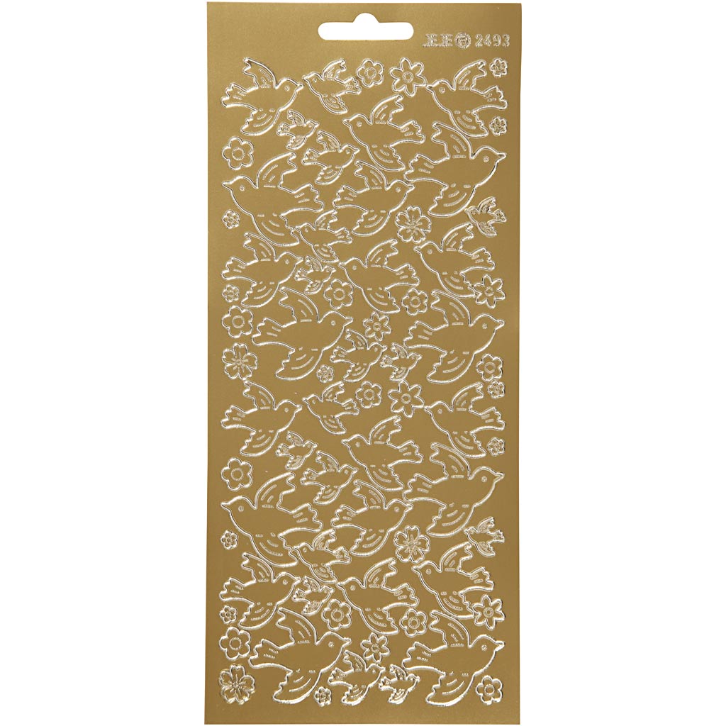 Klistermærker, duer, ark 10x23 cm, guld, 1 ark