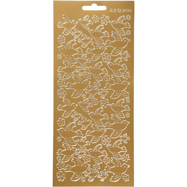 Klistermærker, duer, ark 10x23 cm, guld, 1 ark