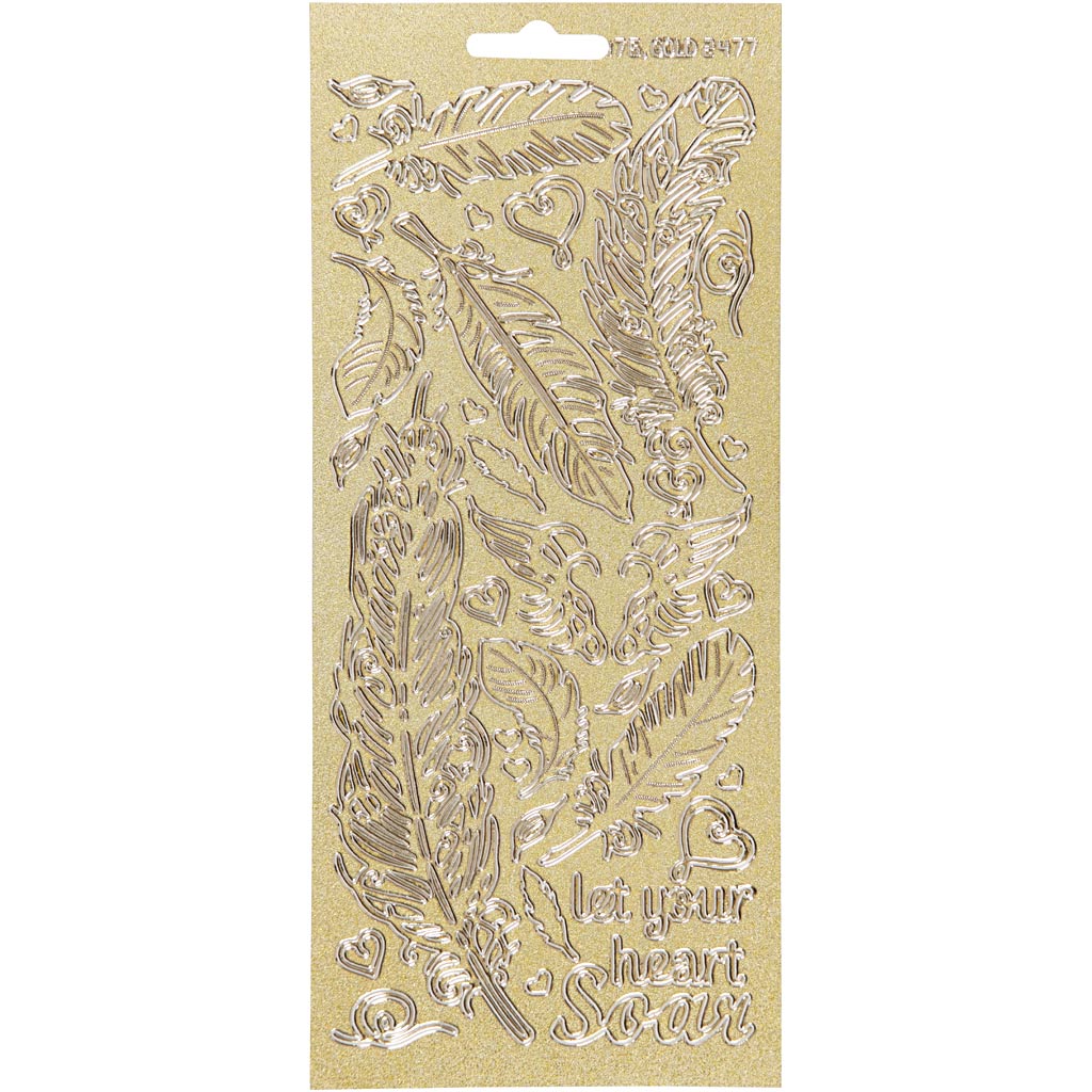 Klistermærker, fjer, ark 10x23 cm, guld, 1 ark