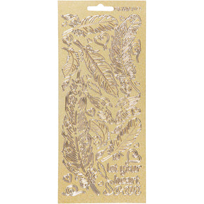 Klistermærker, fjer, ark 10x23 cm, guld, 1 ark