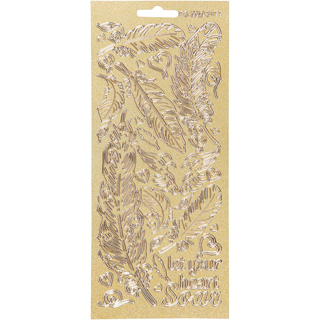 Klistermærker, fjer, ark 10x23 cm, guld, 1 ark