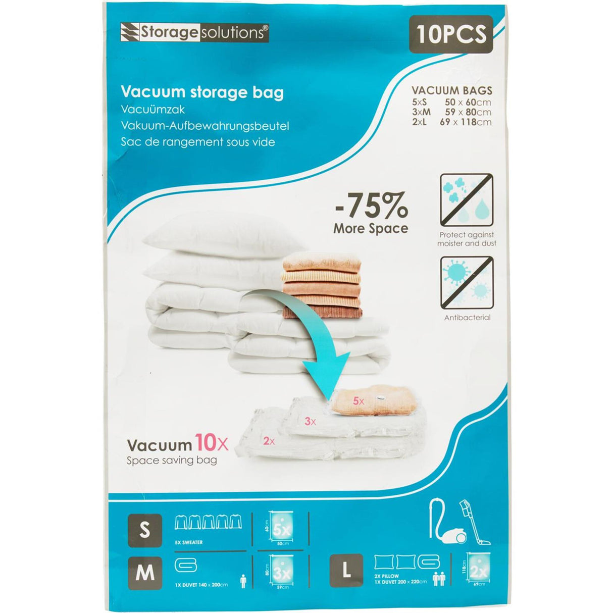 Storage solutions opbergzakken vacuã¼m set a 10 stuks 3 maten 50x60 59x80 69x118cm