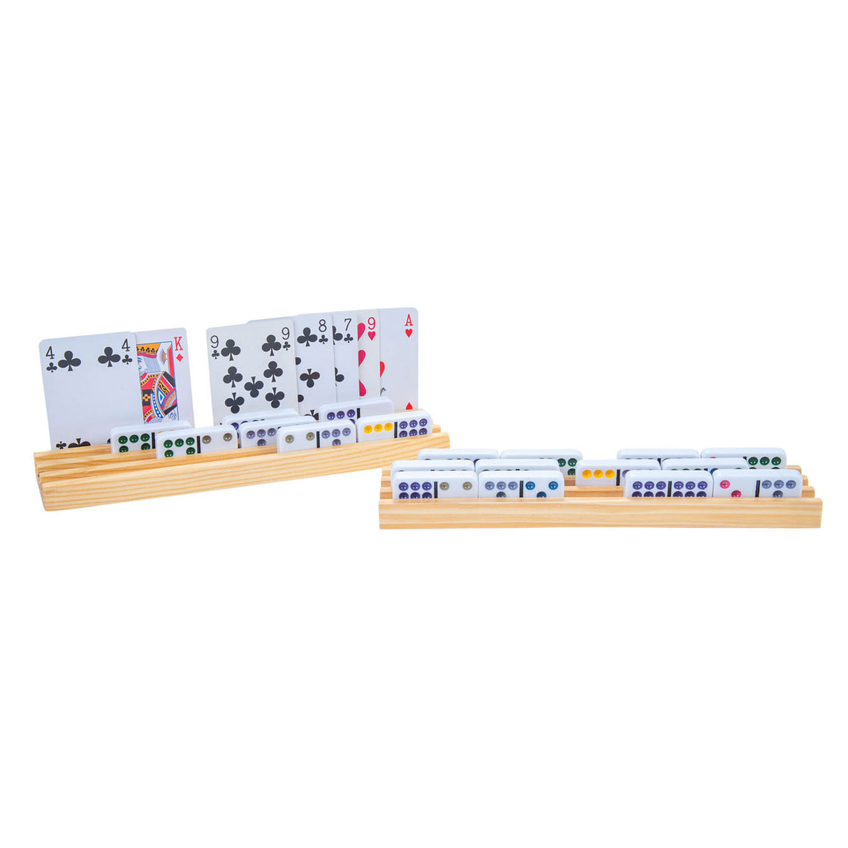 Domino- og kortholder i træ, 4 stk.