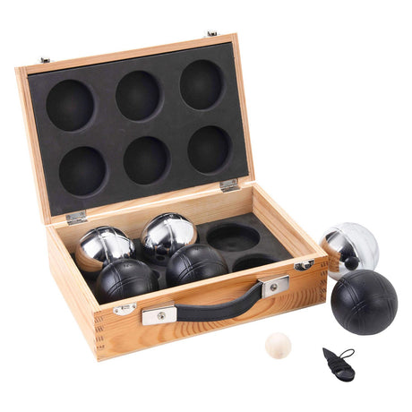 Engelhart metal jeu de boules - 6 bolde i trækasse - sort grå - luksus sæt - petanque - boules - metal bolde - egnet til enhver jeu de boules bane - longfield