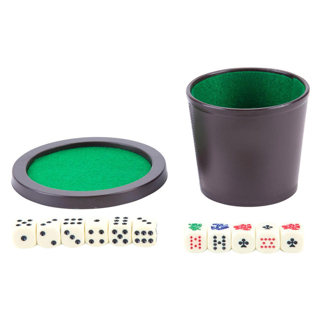 Longfield pokerkop med låg - inklusive 2 sæt terninger (16 mm) - terningsæt - klassisk terningespil familiespil - englehjerte