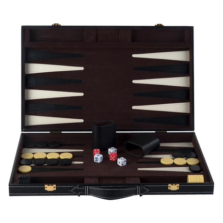 Engelhart backgammon 18 tommer - brunt elfenben syet bord - sort kuffert med håndtag - luksus rejseudgave -