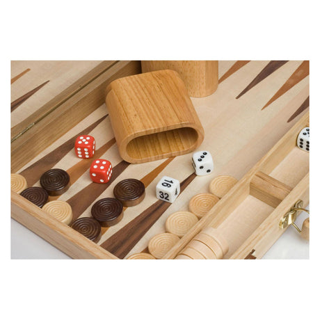 Engelhart backgammon 15 tommer - træindlagt bord - trækasse med håndtag - luksusversion -