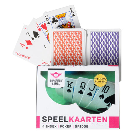 Longfield spillekort 100% plastik, 2 sæt i plast box poker bridge