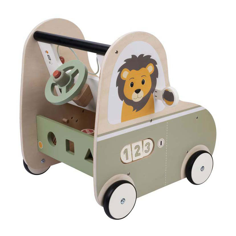 Jack jacky træ rollator med pædagogiske aktiviteter - multifunktionel bil - aktivitet rollator - rollator legetøj - motoriske færdigheder kognitiv udvikling - pædagogisk trælegetøj - jack jacky