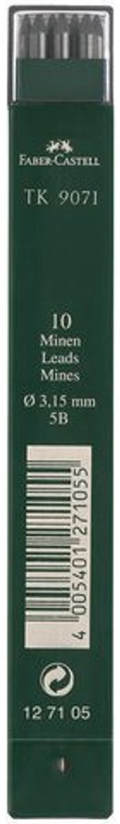 Faber-castell blyantledninger mekanisk blyant - tk9071 - stregbredde 3,15 mm - hårdhed 5b - 10 stykker i rør - fc-127105