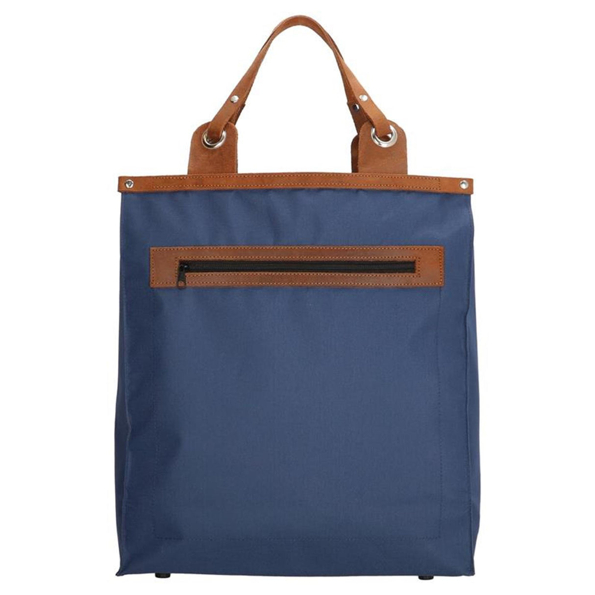 Run away basic indkøbstaske blå med ægte læderhåndtag 36,5xh41cm