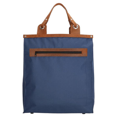 Run away basic indkøbstaske blå med ægte læderhåndtag 36,5xh41cm