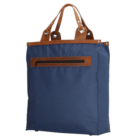 Run away basic indkøbstaske blå med ægte læderhåndtag 36,5xh41cm