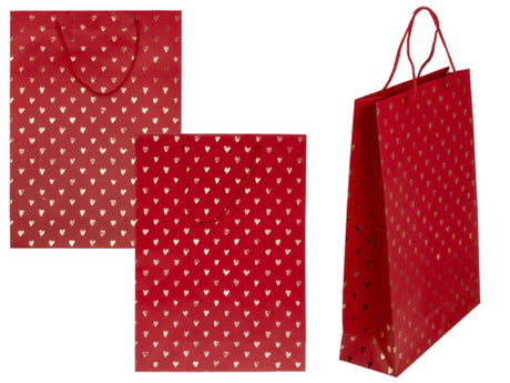 Ootb gavepose skinnende hjerter rød 25x8,5x34cm