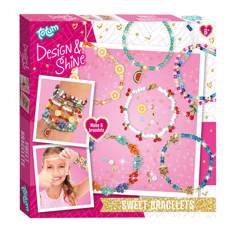 Totum design shine 6 perler til at lave armbånd med frugt, hjerte og blomster charms - søde armbånd smykkepakke gave tip kreativt legetøj fra 6 år