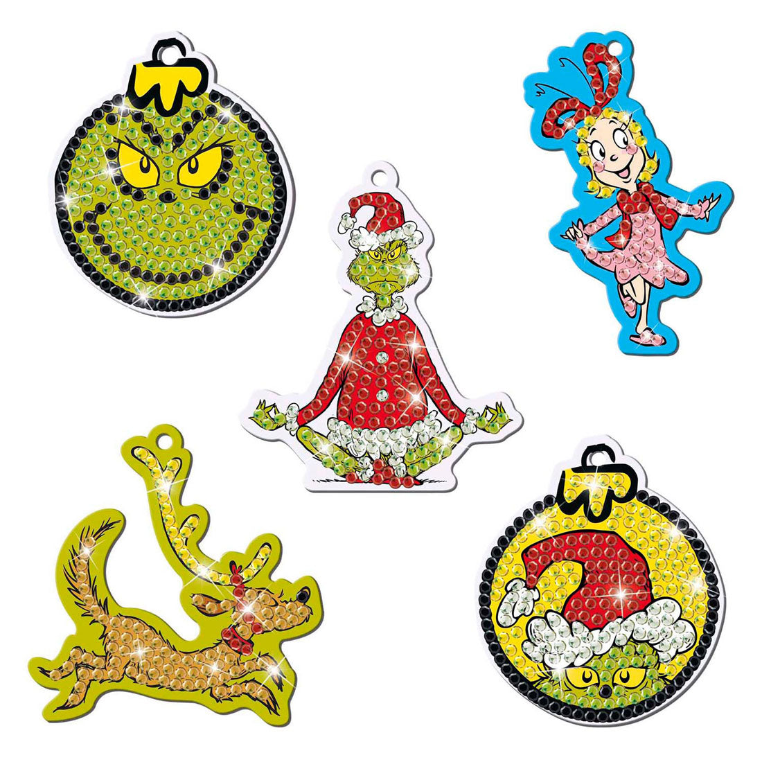 Totum the grinch - Lav 5 diamantmalingsvedhæng - legetøj til drenge og piger fra 5 år - håndværkssæt hjemmeindretning