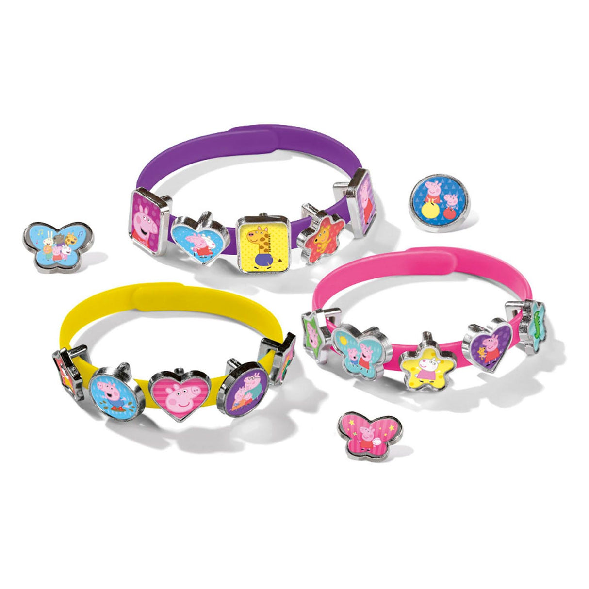 Bambolino peppa gris armbåndsfremstillingssæt med 3 glidende armbånd med 18 charms - legetøj junior fra 3 år tumling toddler