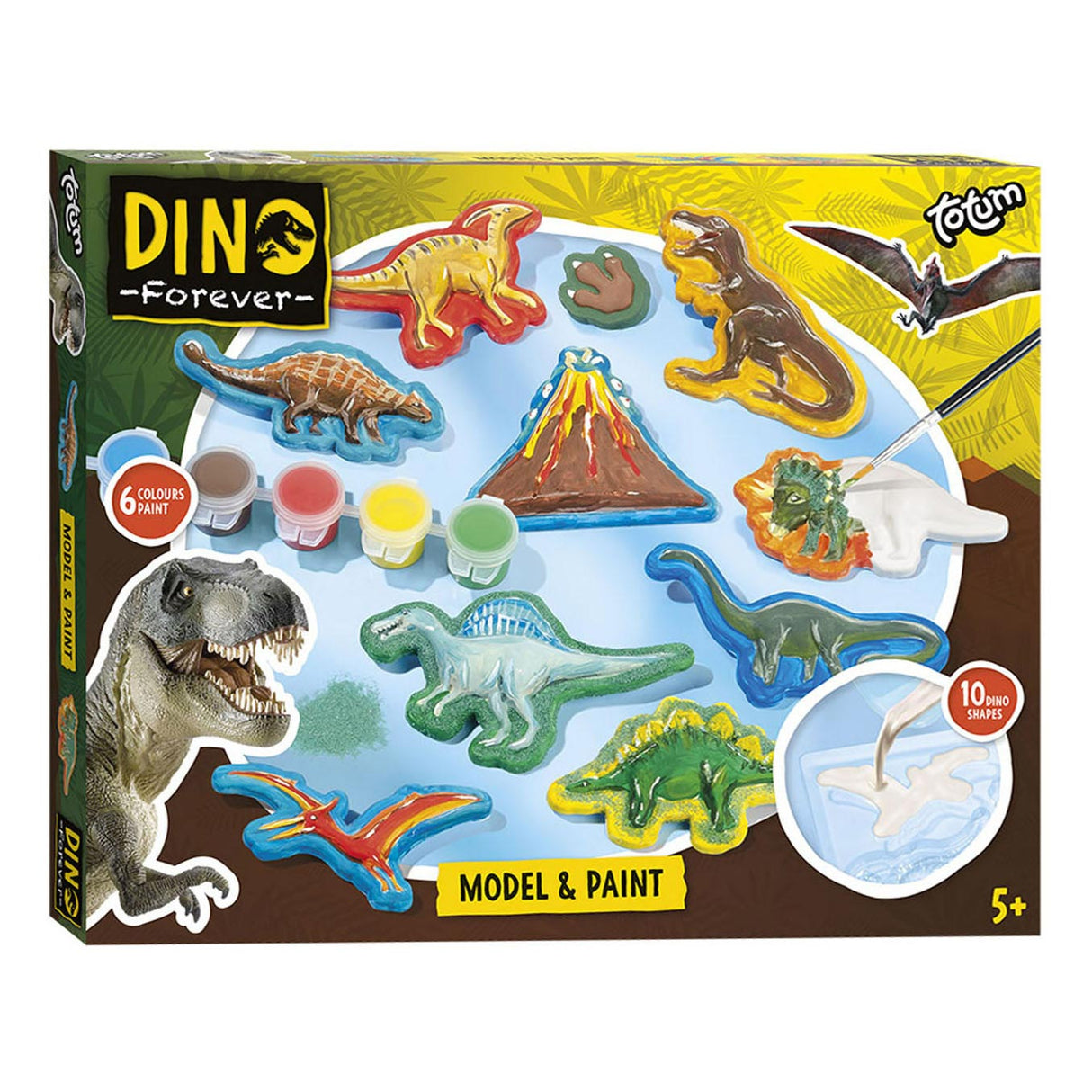 Totum dinosaur junior håndværkssæt gips og malingssæt dino forever model maling inklusive gips, 6 malingsfarver - gavetip til drenge