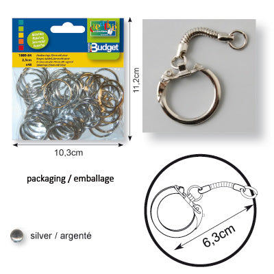Vaessen creative • nøglering 63mm sølv 15stk